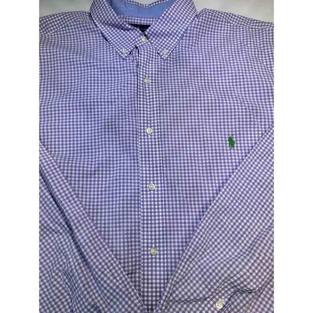 Ralph Lauren Shirt Mens 2XLT Purple Gingham Cotton Button Down LongSleeve EUC